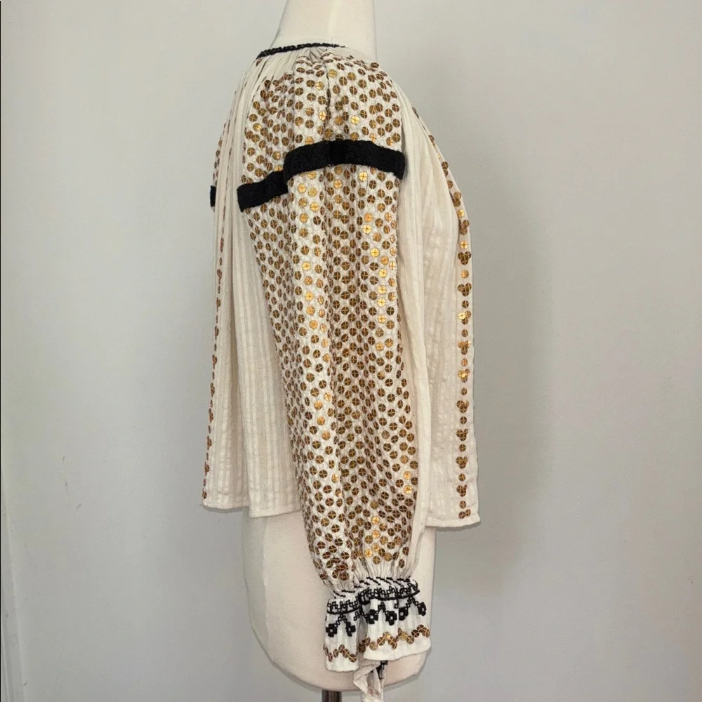 Isabel Marant Ivory Blouse with Matte Gold Sequin and Black Embroidery - Picture 4 of 11